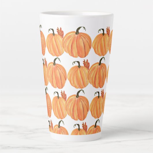 Herfst Pompoen Waterverf Herfstbladeren Patroon Latte Mok (Voorkant)