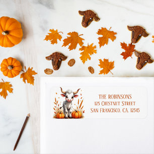 Herfst Pompoen Waterverf Texas Longhorn Kalf Etiket