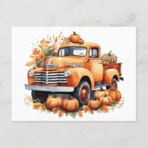 herfst pompoen Waterverf truck Feestdagenkaart