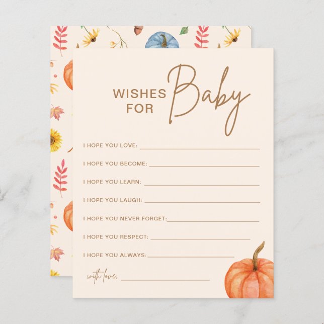 Herfst pompoen wensen voor Baby shower spel (Voorkant / Achterkant)