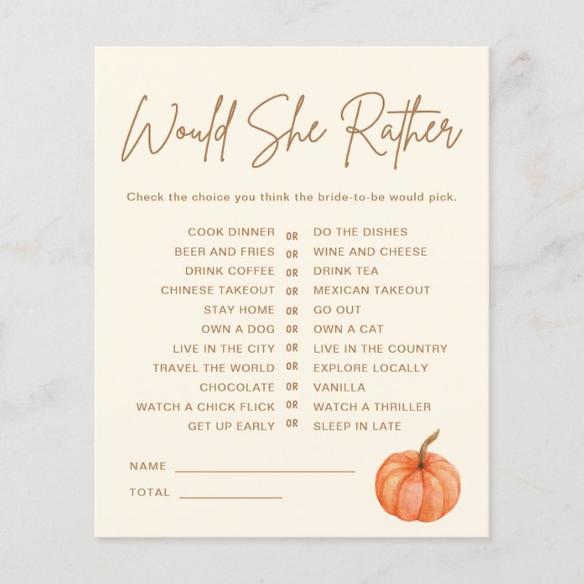 Herfst pompoen wil dat ze liever Vrijgezellenfeest (Voorkant)