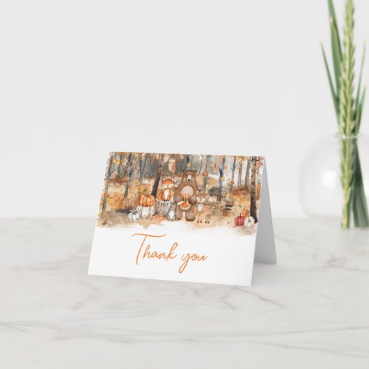 Herfst Pompoen Woodland Dieren Baby shower Bedankkaart (Voorkant)