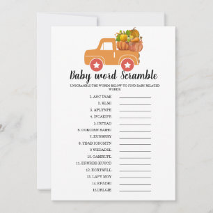 Herfst pompoen woord scramble baby shower spel aankondiging