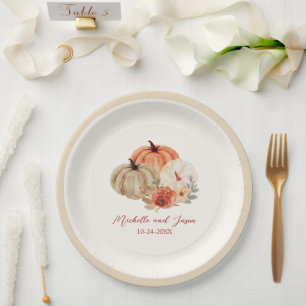 Herfst Pompoenen Bloemen Elegant Verliefd worden Papieren Bordje