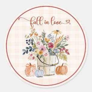 Herfst Pompoenen Bloemen Waterverf Ronde Sticker