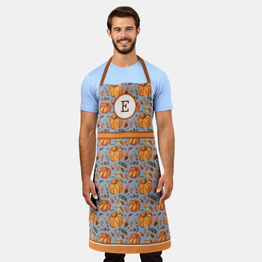 Herfst pompoenen en bladeren monogram schort (Gedragen)