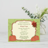 Herfst pompoenen en bladeren verjaardag uitnodigin kaart (Staand voorkant)