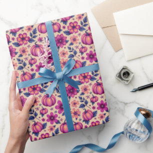 Herfst Pompoenen en Bloemen Herfst Bloempatroon Cadeaupapier