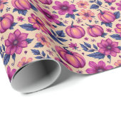 Herfst Pompoenen en Bloemen Herfst Bloempatroon Cadeaupapier (Rol Hoek)