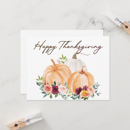 Herfst Pompoenen en Boho Flowers Flat Groet Kaart (Voorkant / Achterkant in situ)