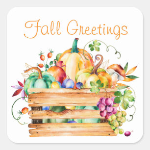 Herfst pompoenen en fruitassortiment kantenstikker vierkante sticker