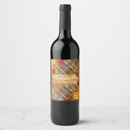 Herfst pompoenen en pompen op betonnen Thanksgivin Wijn Etiket (Voorkant)