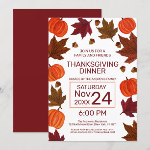 Herfst pompoenen esdoorn verlaat Waterverf Thanksg Kaart