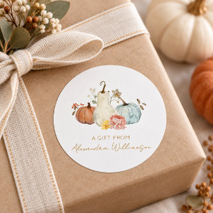 Herfst Pompoenen Gepersonaliseerde Naam Een Cadeau Ronde Sticker