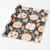 Herfst Pompoenen Ghost Skeleton Wrapping Paper Cadeaupapier (Uitgerold)