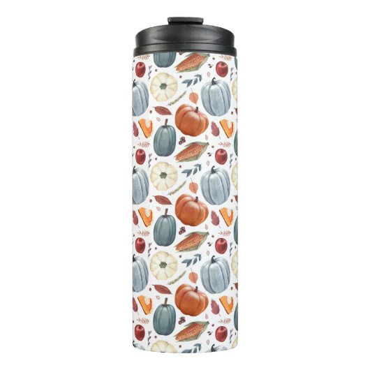 Herfst Pompoenen & Herfst Bladeren Patroon Thermosbeker (Voorkant)