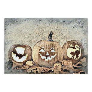 Herfst pompoenen herfstkleuren tekenen Perfect Poster