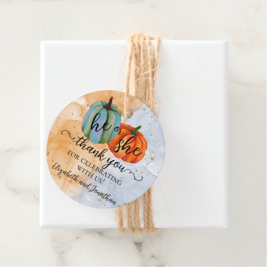 Herfst pompoenen Hij of Zij Gender Onthullen Dank Bedankjes Labels (In situ)