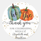 Herfst pompoenen Hij of Zij Gender Onthullen Dank Ronde Sticker (Voorkant)