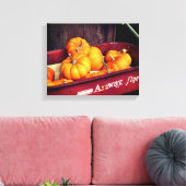Herfst pompoenen in oude rode wagon canvas afdruk (Insitu (Woonkamer))