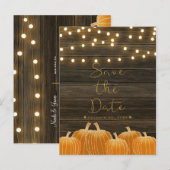 Herfst Pompoenen & Lichtslingers Rustieke 'Save th Aankondigingskaart (Voorkant / Achterkant)