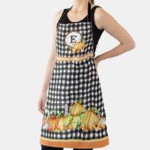 Herfst pompoenen op zwarte gingham monogrammed schort (Insitu)