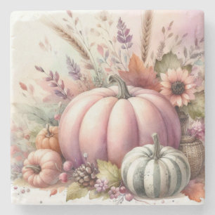 Herfst pompoenen pastel kleuren waterverf schilder stenen onderzetter