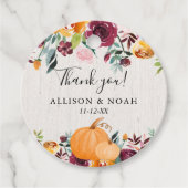 Herfst pompoenen rustieke bloemenbordeaux blos bedankjes labels (Voorkant)