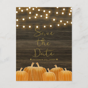 Herfst pompoenen & String Lights Rustic Save the D Aankondigingskaart