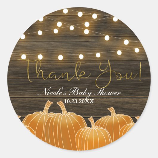 Herfst pompoenen String Lights Rustiek Dank u Favo Ronde Sticker (Voorkant)