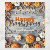 Herfst pompoenen verlaat hout rustieke Thanksgivin Wijn Etiket (Enkel label)
