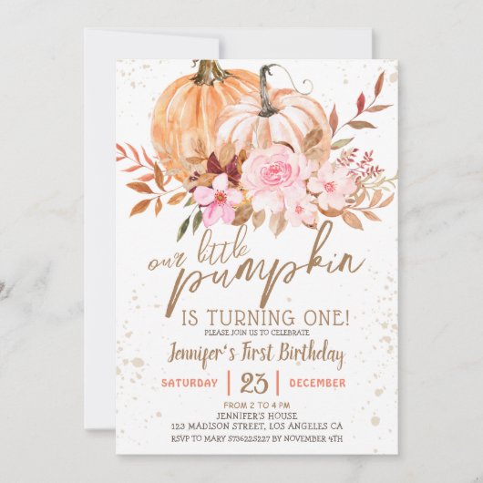 Herfst Pompoenen Waterverf Boho Meisje 1e Verjaard Kaart (Voorkant)