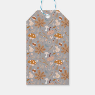 Herfst pompoenveld met valkleppen en paddenstoelen cadeaulabel