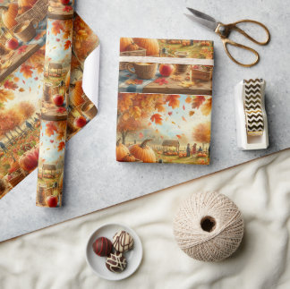 Herfst Pompoenveld Oranje Bladeren Cadeaupapier