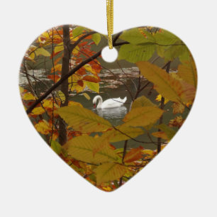 Herfst Pond met Zwan Keramisch Ornament