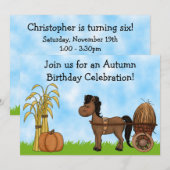 Herfst Pony Verjaardag Uitnodiging - Jongens (Voorkant / Achterkant)