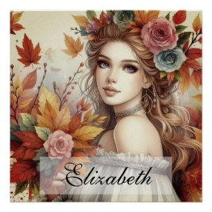 Herfst prinses met herfstbladeren Perfect Poster