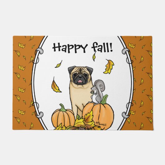 Herfst Pug Dog (fawn) pompoenen luiers Deurmat (Voorkant)