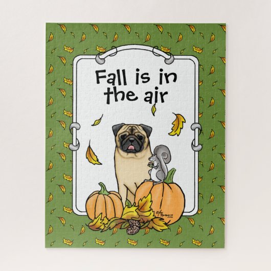 Herfst Pug Dog (fawn) pompoenen luiers Legpuzzel (Verticaal)