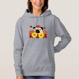 Herfst Pug met bladeren, pompoenen en zonnebloemen Hoodie