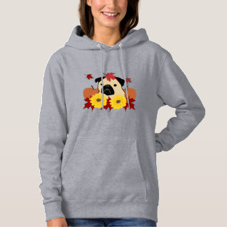 Herfst Pug met bladeren, pompoenen en zonnebloemen Hoodie