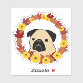 Herfst Pug met bladeren, pompoenen en zonnebloemen Sticker