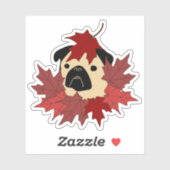 Herfst Pug met bladeren Sticker (Vel)