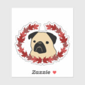 Herfst Pug met Split Leaf Krans Sticker (Vel)