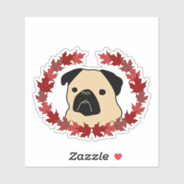 Herfst Pug met Split Leaf Krans Sticker