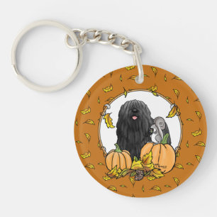 Herfst Puli Dog (zwart) pompoenen blazen schimmels Sleutelhanger