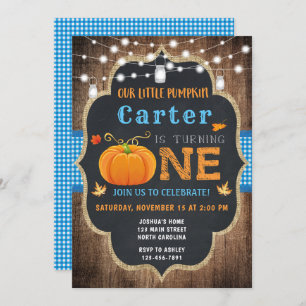 Herfst Pumpkin 1st Birthday Invitation Boy Kaart