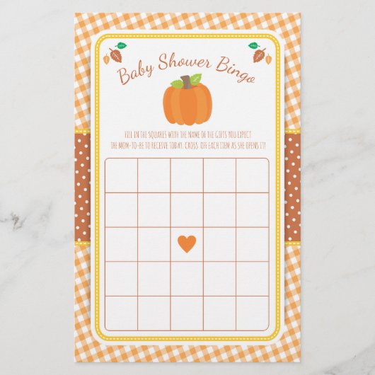 Herfst Pumpkin Baby shower Bingo Game (Voorkant)