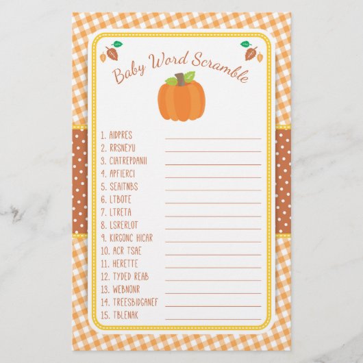 Herfst Pumpkin Baby shower Game - Word Scramble Flyer (Voorkant)