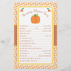 Herfst Pumpkin Baby shower Nursery Rhyme Quiz Game Flyer